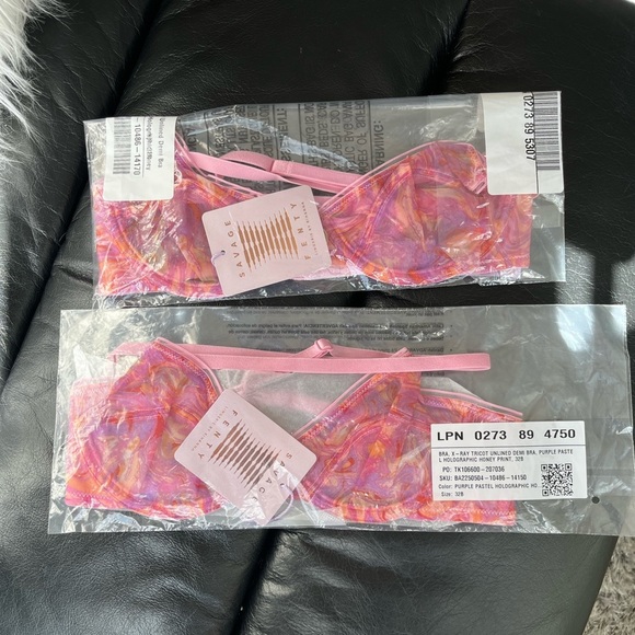 Savage X Fenty Purple Pastel Holographic Honey X-Ray Vision Unlined Demi Bra - Picture 8 of 12